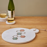 Elegant White Marble Cheese Board with Geometric Inlay Luxury Serveware