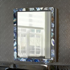 Contemporary Wall Mirror Framed with Blue Agate Gemstones – Luxe Rectangular Accent Piece
