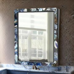 Contemporary Wall Mirror Framed with Blue Agate Gemstones – Luxe Rectangular Accent Piece