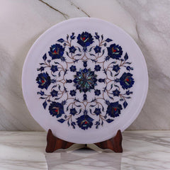 Buy Handcrafted White Marble Inlay Tabletop Luxurious Floral Pietra Dura Design