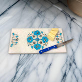 Luxury Marble Inlay Cutting Board – Elegant Blue Floral Design for Stylish Kitchens