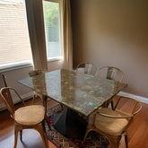 Elegant Labradorite Stone Dining Table with Modern Metal Chairs – Luxury Dining Set
