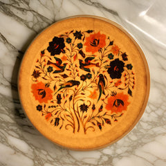 Handcrafted White Marble Inlay Plate Exquisite Floral & Bird Pietra Dura Artwork