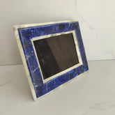 Handcrafted Lapis Lazuli and Marble Photo Frame Elegant Blue and White Decorative Frame