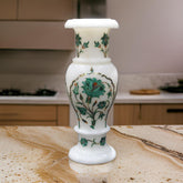 Handcrafted White Marble Inlay Vase – Elegant Floral Home Décor | USA Sale