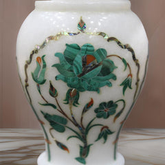 Handcrafted White Marble Inlay Vase – Elegant Floral Home Décor | USA Sale