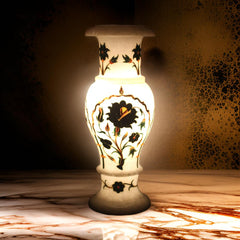 Handcrafted White Marble Inlay Vase – Elegant Floral Home Décor | USA Sale