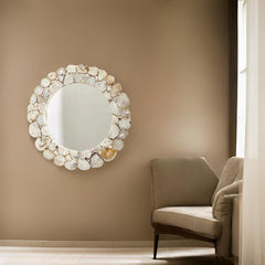 Natural White Agate Slice Mirror – Handmade Round Wall Accent