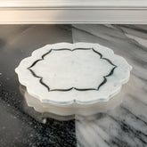 Elegant White Marble Decorative Tray – Handcrafted Lotus Design with Gold Inlay