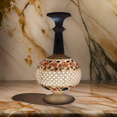 Handcrafted White Marble Vase with Floral Inlay & Jali Cutwork – Elegant Home Décor Accent