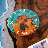 Handcrafted Turquoise Epoxy Resin Wall Clock Live Edge Cunninghamia Wood & Modern Roman Design