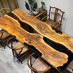 Custom Black Epoxy River Dining Table Live Edge Walnut Modern Luxury Piece