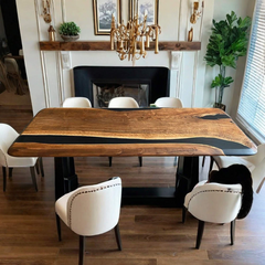 Elegant Black Epoxy River Dining Table Live Edge Walnut Luxury Conference or Dining Centerpiece