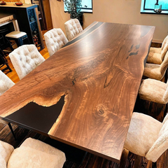 Grand Black Epoxy River Conference Table Live Edge Walnut Luxury Statement Piece For Office and Home Use