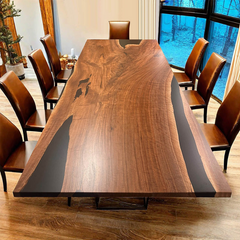 Grand Black Epoxy River Conference Table Live Edge Walnut Luxury Statement Piece For Office and Home Use