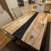 Natural Edge Walnut Dining Table with Black Epoxy Center Contemporary Craftsmanship