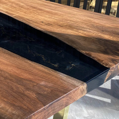 Black Walnut Epoxy River Dining Table Handcrafted Luxury with Midnight Swirl Resin