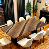 Modern Black Walnut Epoxy River Dining Table Triple Stream Design for Elegant Gatherings