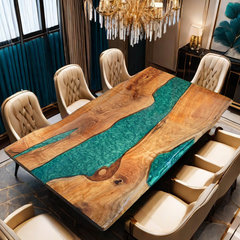 Luxury Green Epoxy River Dining Table Live Edge Wood Statement Piece for Sophisticated Interiors