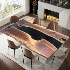 Luxury Live Edge Black Walnut River Table Handcrafted Epoxy Dining Masterpiece