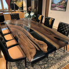 Custom Black Walnut & Black Epoxy Resin Dining Table Live Edge Statement Piece for Modern Interiors