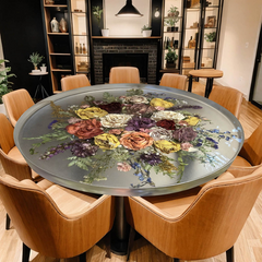 Clear Round Epoxy Resin Dining Table with Real Rose Bouquet Inlay Artistic Floral Centerpiece