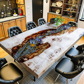 Luxury Custom Poplar Burl & Epoxy Resin Dining Table – Floral Inlay Design