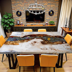 Luxury Custom Poplar Burl & Epoxy Resin Dining Table – Floral Inlay Design