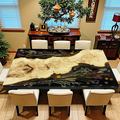Luxury Floral Inlay Live Edge Poplar Epoxy Resin Dining Table Nature-Inspired Artistry for Elegant Interiors