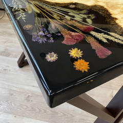 Luxury Floral Inlay Live Edge Poplar Epoxy Resin Dining Table Nature-Inspired Artistry for Elegant Interiors