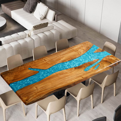 Luxury Blue Epoxy River Table Custom Live Edge Walnut Dining Table