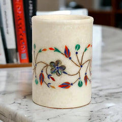 Handcrafted Marble Inlay Pen & Business Card Holder – Elegant Desk Organizer