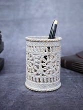 Handcrafted Soapstone Filigree Pen Holder Elegant Desk Organizer
