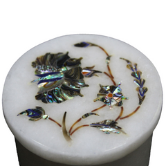 "Beautiful Natural Marble Inlay White Ring Box Inlaid with Paua Shell USA Seller