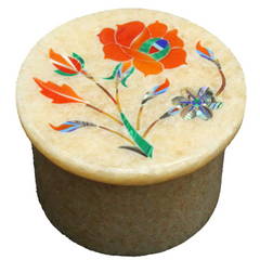 Carnelian Gemstone Inlaid Pink Marble Handmade Ring Box