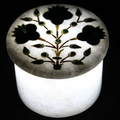 Handmade Malachite Floral Design Inlay White Marble Ring Box