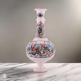 Handcrafted White Marble Inlay Vase – Floral & Peacock Design | USA Sale