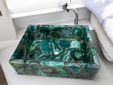 Handcrafted Green Agate Stone Washbasin Luxurious Square Mosaic Sink for Modern Bathrooms