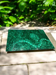 Rectangular Malachite Patio Table Glossy Green Gemstone-Inspired Outdoor Centerpiece