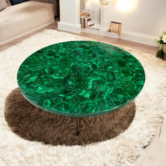 Luxurious Round Malachite Coffee Table – Gemstone Centerpiece for Living Room
