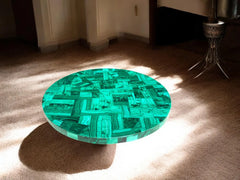 Handcrafted Round Malachite Inlay Coffee Table Unique Geometric Gemstone Design