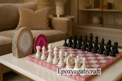 Pink Quartz Agate Stone Chessboard with Marble Chess Pieces For Christmas Gifts