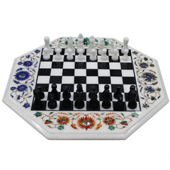 Marble Inlay Chess Board Wooden Furniture Table Tops