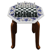 Handmade Marble Inlay Chess Board Game Set With Floral Art
