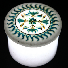 Round White Marble Jewelry Storage Box Inlaid Turquoise Gemstone in Usa