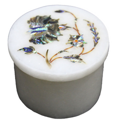 "Beautiful Natural Marble Inlay White Ring Box Inlaid with Paua Shell USA Seller
