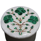 Handmade Malachite Floral Design Inlay White Marble Ring Box
