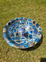 Round Blue Agate Stone Sink – Handmade Luxury Vessel Basin for Elegant Bathrooms