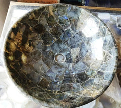 Elegant Labradorite Stone Vessel Sink Iridescent Gemstone Bathroom Basin