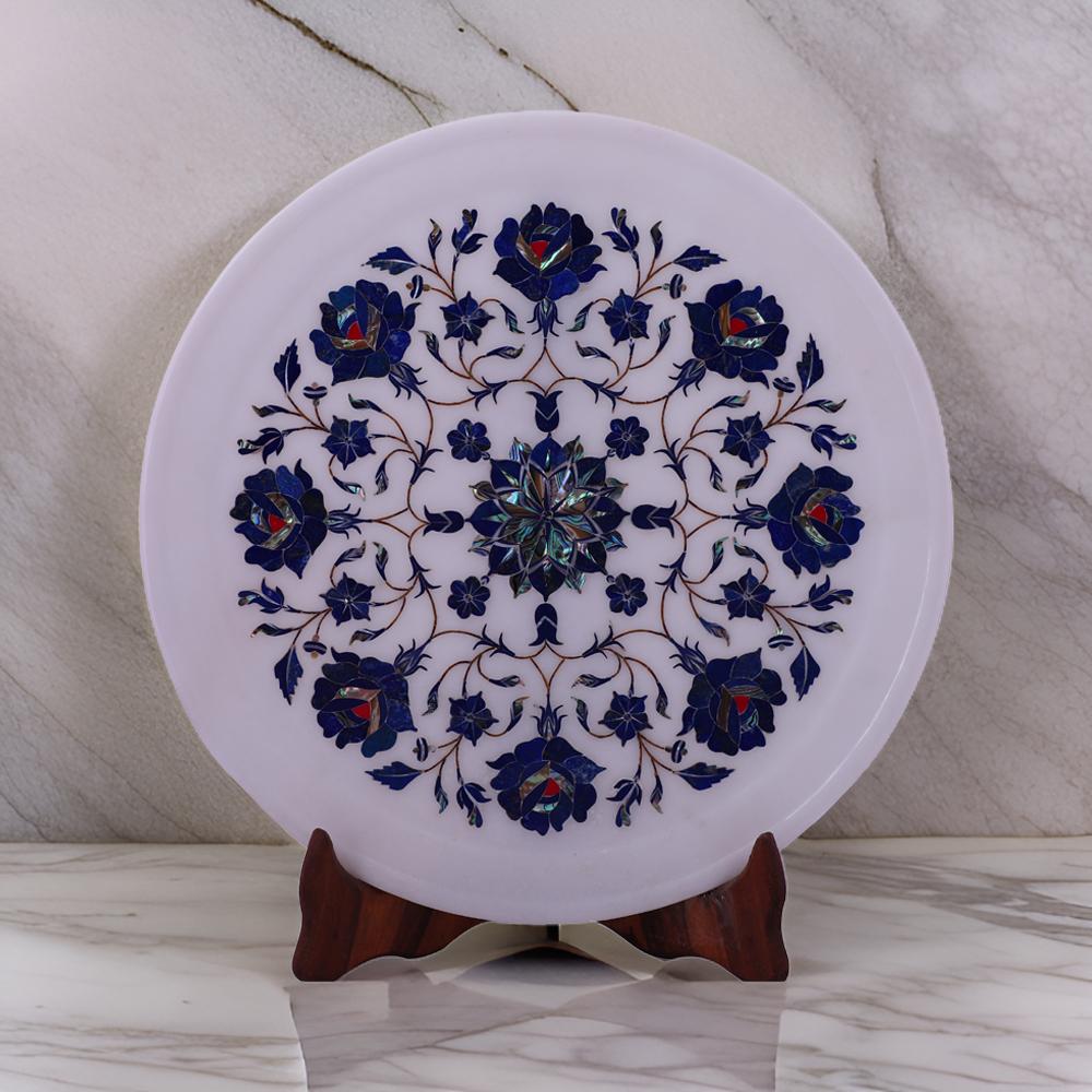 Buy Handcrafted White Marble Inlay Tabletop  Luxurious Floral Pietra Dura Design